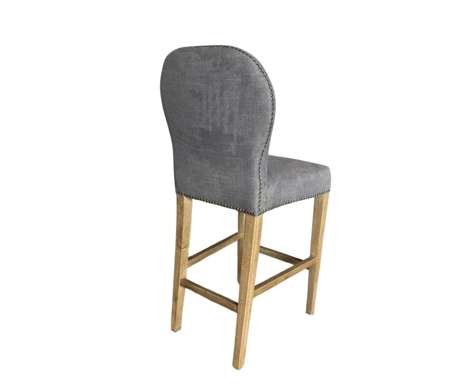 Carlton Furniture Pavilion Barstool - Smoke with Grey oil legs & Brass Studs — product view