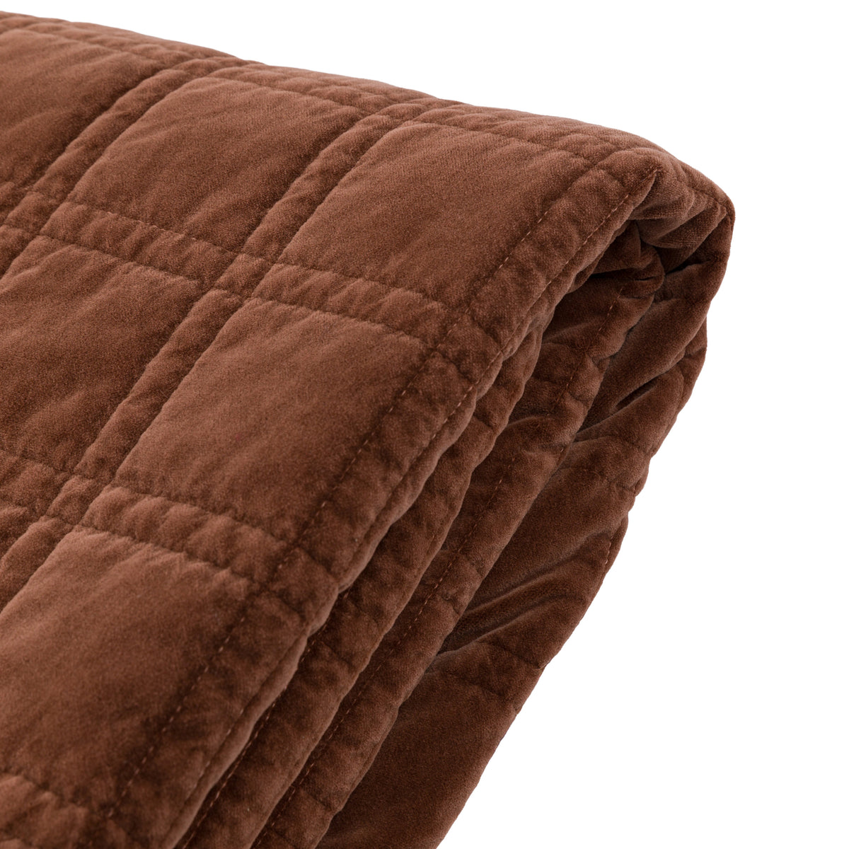 Gallery Direct Cotton Velvet Quilted Bedspread Rust 2200x2400mm - rolled quilted velvet detail