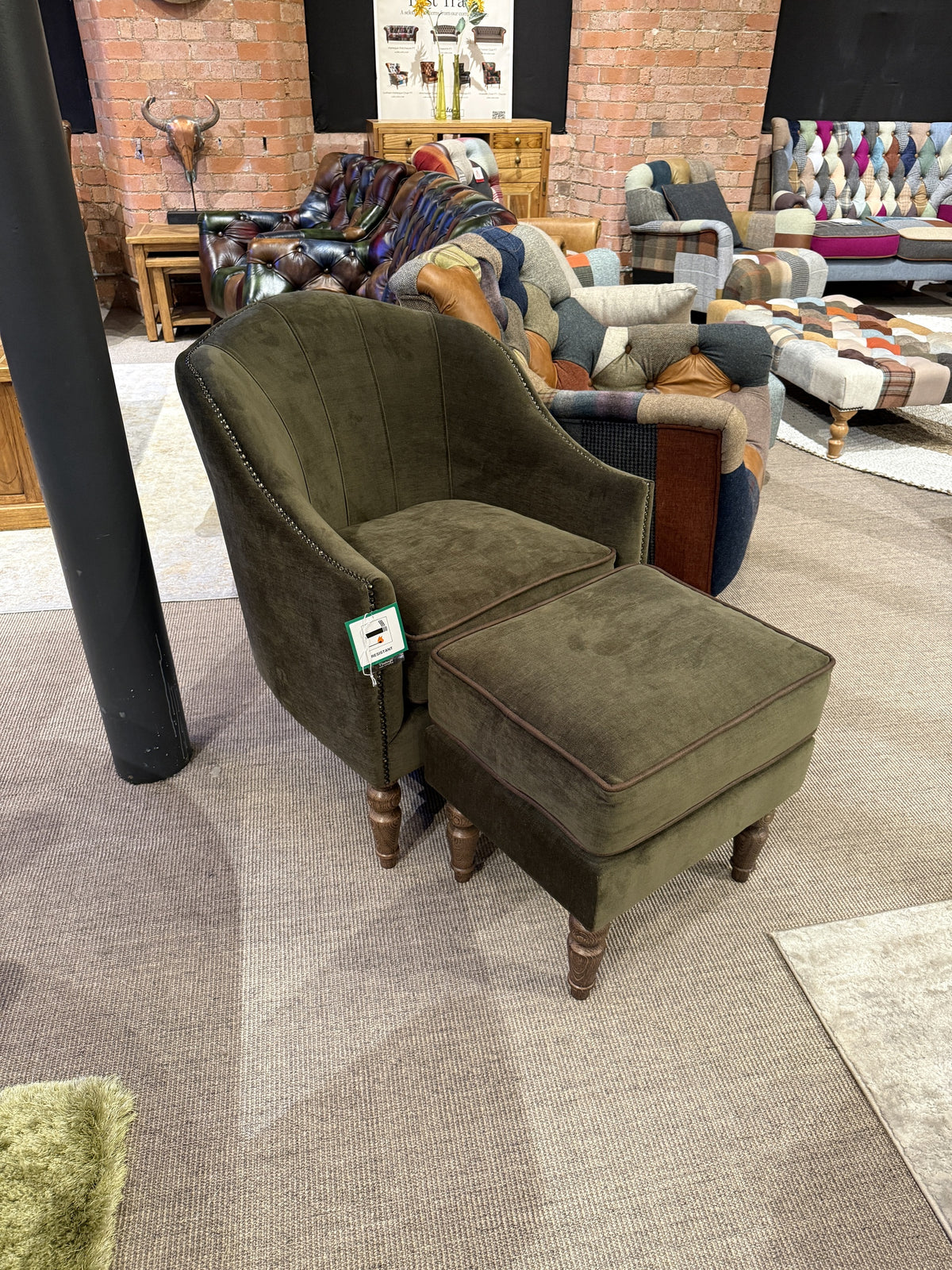 Vintage Sofa Company Alba Chair in Verona Seaweed with Piping — lifestyle setting