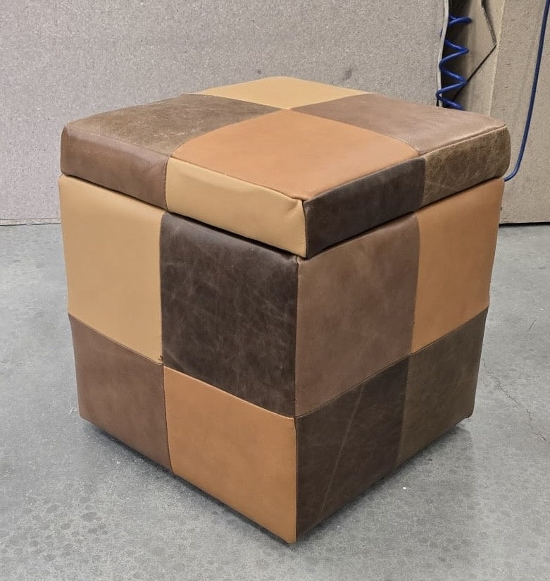 Vintage Sofa Company Storage Cube in Toffee Patchwork — lifestyle setting