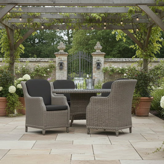 4 Seasons Outdoor Brighton 130cm Round 4 Seat Dining Set in Pure Weave