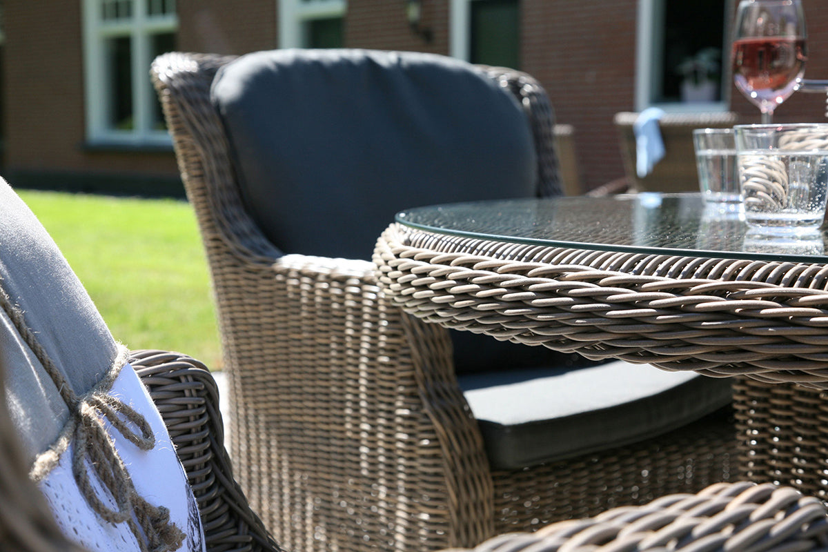 4 Seasons Outdoor Brighton 130cm Round 4 Seat Dining Set in Pure Weave