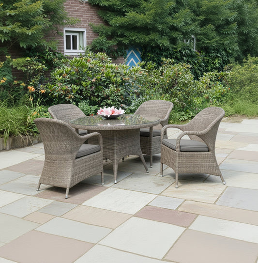 4 Seasons Outdoor Sussex 120cm 4 Seat Dining Set in Polyloom Pebble