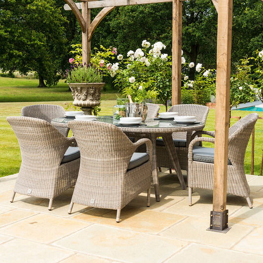 4 Seasons Outdoor Sussex 180cm Oval 6 Seat Dining Set in Polyloom Pebble