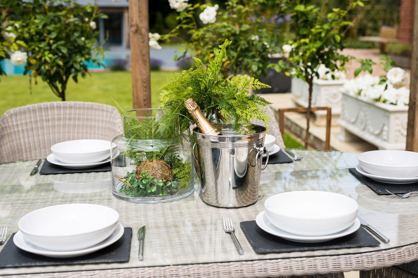 4 Seasons Outdoor Sussex 180cm Oval 6 Seat Dining Set in Polyloom Pebble