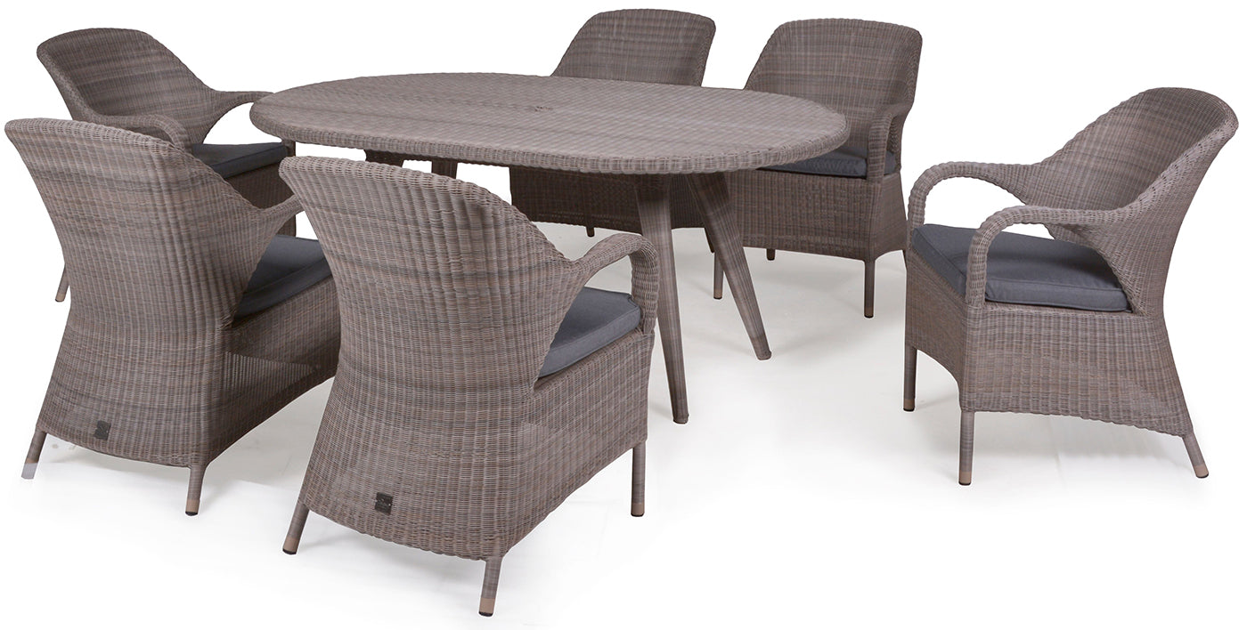 4 Seasons Outdoor Sussex 180cm Oval 6 Seat Dining Set in Polyloom Pebble