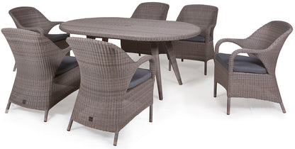 4 Seasons Outdoor Sussex 180cm Oval 6 Seat Dining Set in Polyloom Pebble