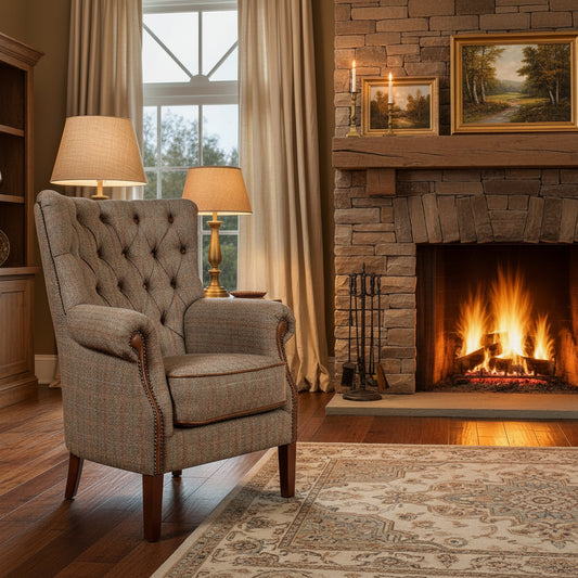 Vintage Sofa Company Hexham Chair in Hunting Lodge Harris Tweed Fabric