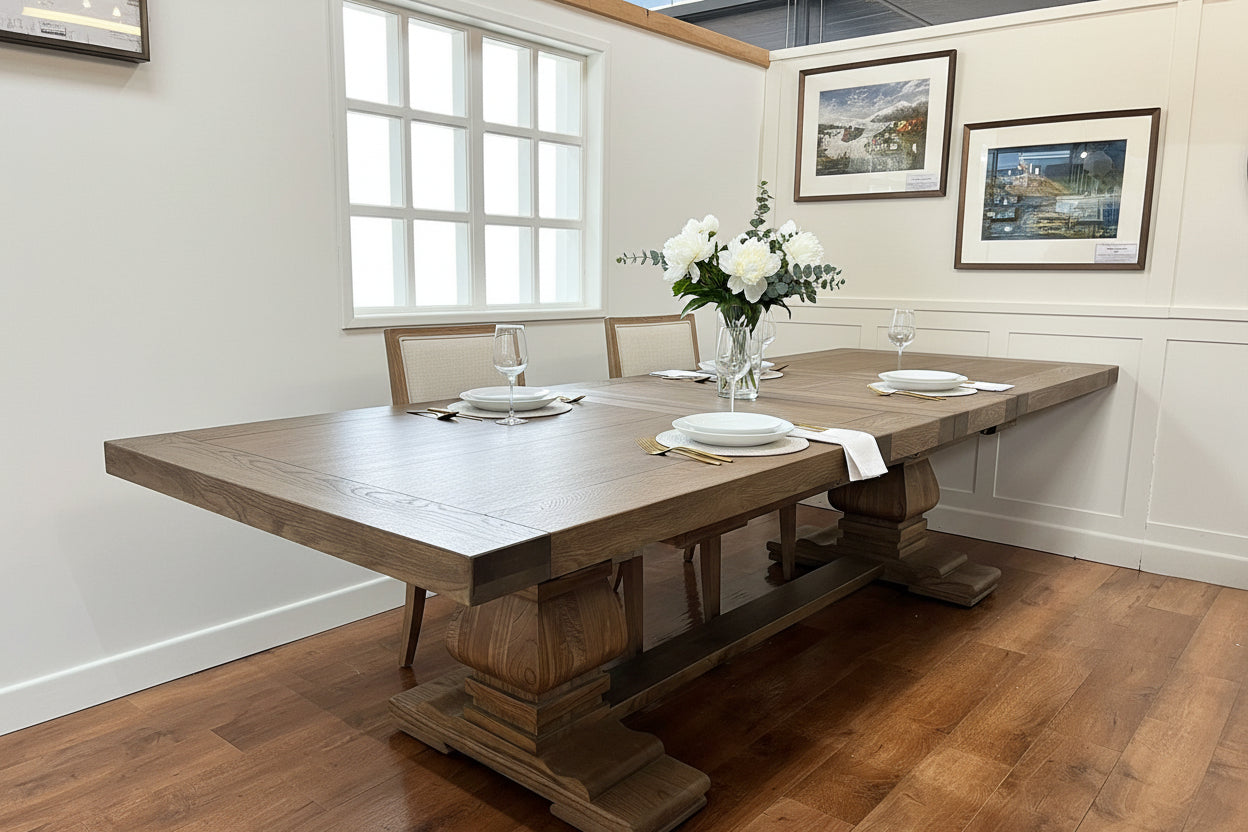 Carlton Furniture Windermere Rustic Monastery Extending Dining Table in Grey Oil Finish