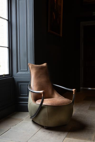 Vintage Sofa Company Apache Chair in Washed Green Canvas and Leather