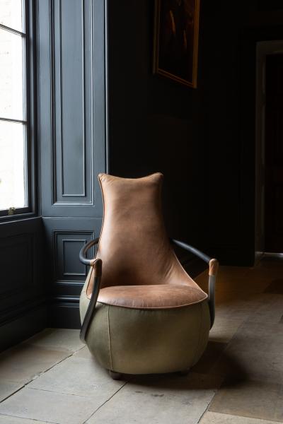 Vintage Sofa Company Apache Chair in Washed Green Canvas and Leather