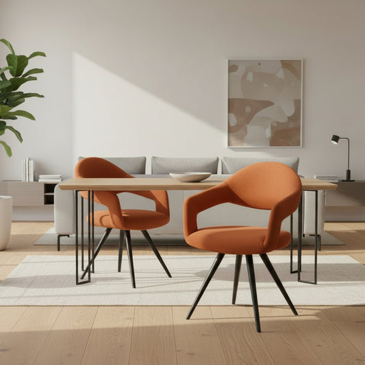 Baker Pair of Jasmine Dining Chairs in Orange Boucle