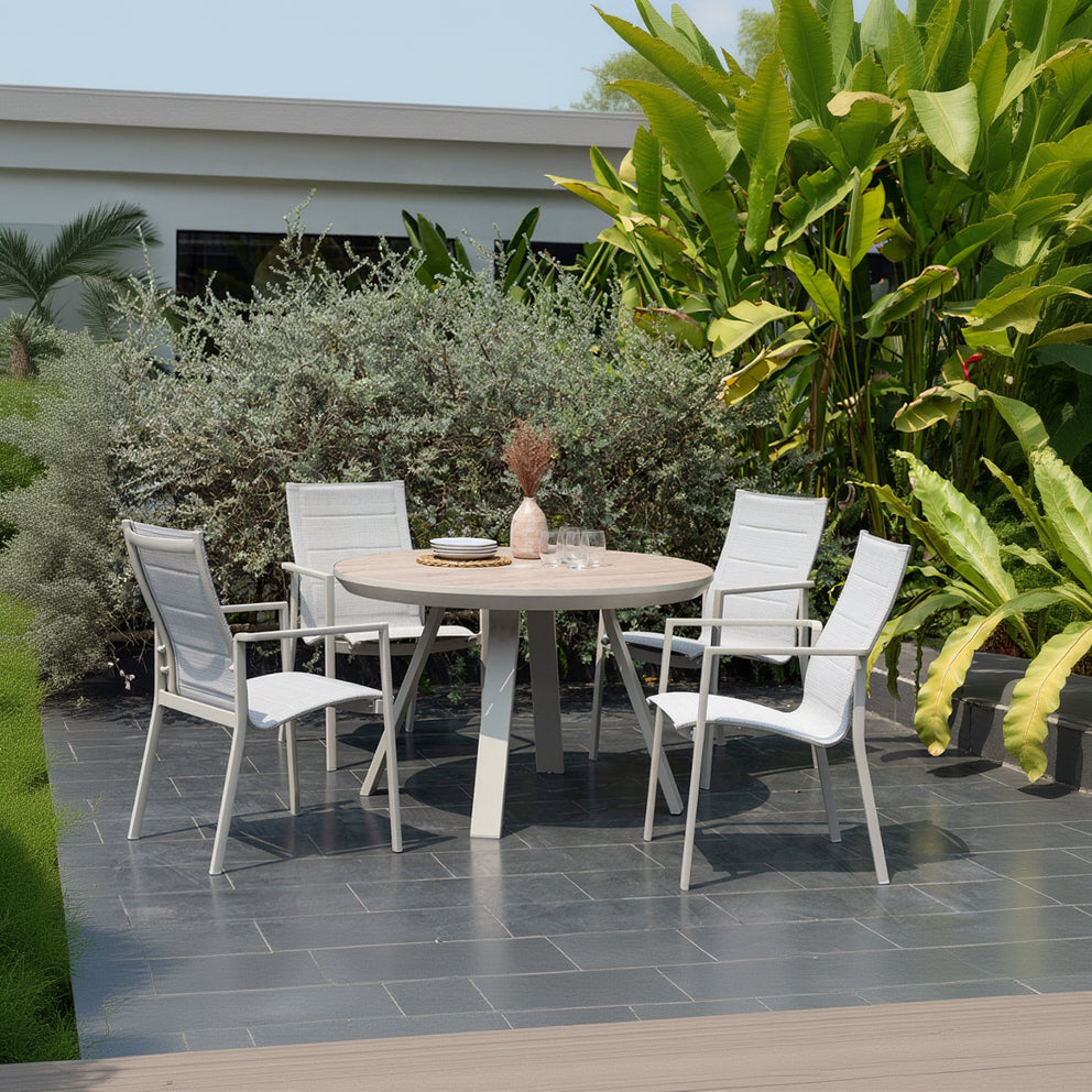 LifestyleGarden Urbanite Sand 4 Seat Round Padded Dining Set