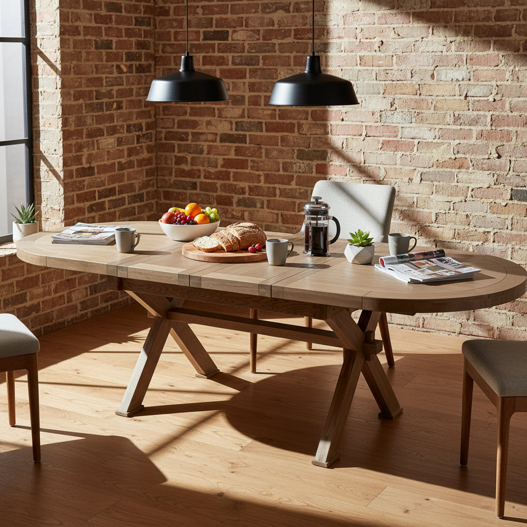 Carlton Furniture Windermere Oval X-Leg Dining Table in Grey Oiled Finish