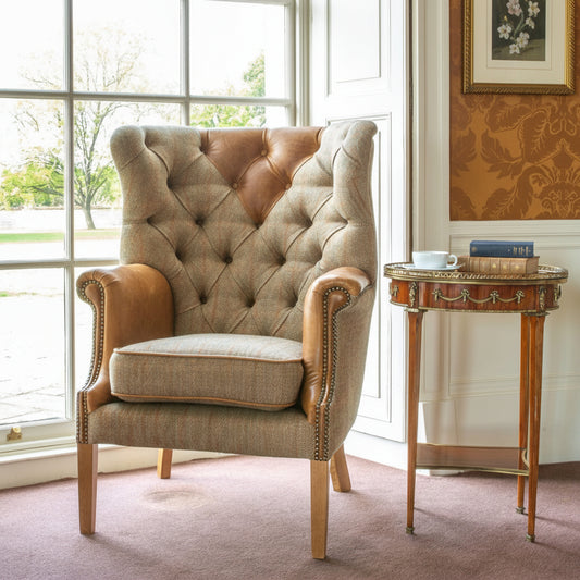 Vintage Sofa Company Buckingham Wingback Armchair in Hunting Lodge Harris Tweed