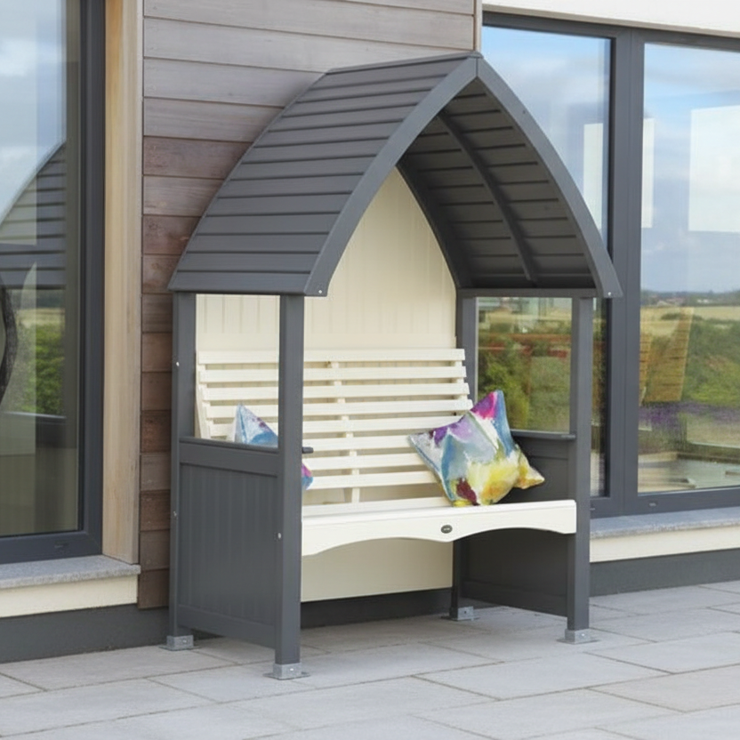 AFK Garden Products Cottage Arbour in Charcoal and Cream colours with an ergonomically designed seat and backrest