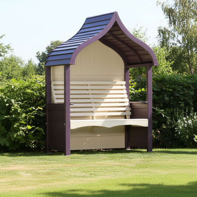 AFK Garden Products Orchard Arbour in Lavender and Cream colours, made from FSC approved timber, with ergonomically designed seat and backrest to seat up to 2 people