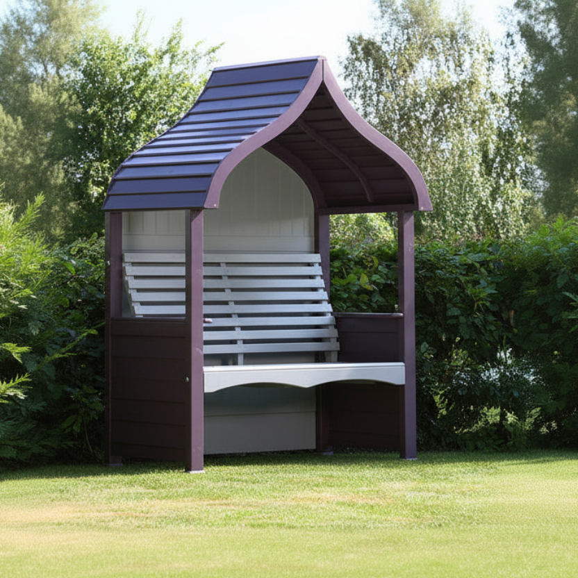 AFK Garden Products Orchard Arbour in Lavender and Stone colours, made from FSC approved timber and has an ergonomically designed seat and backrest that seats up to 2 people