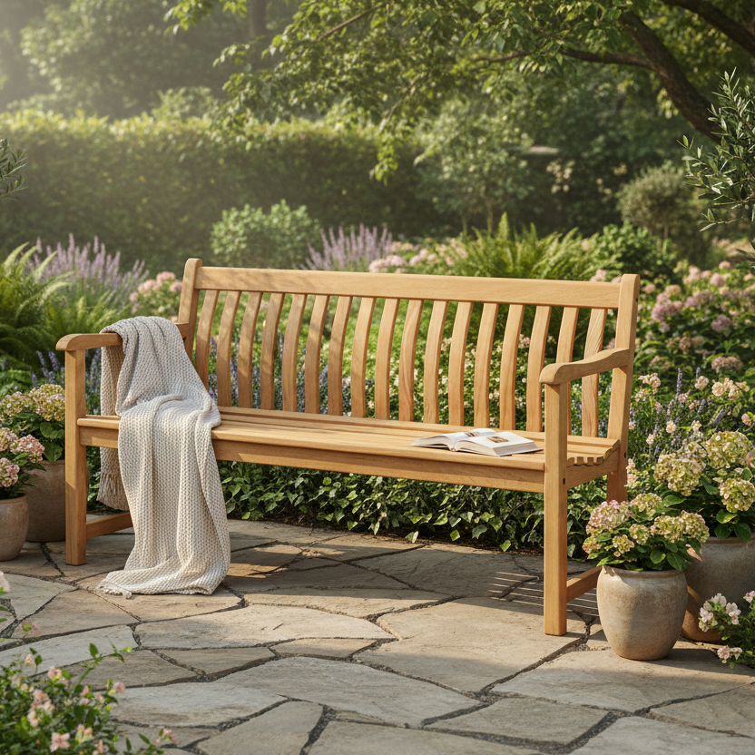 Alexander Rose Roble Broadfield 5Ft Garden Bench can seat up to 3 people and is crafted from a strong hardwood with a curved backrest and slatted seat 