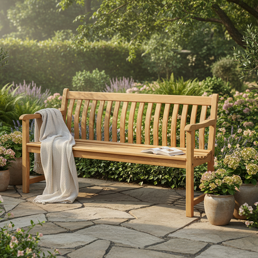 Alexander Rose Roble Broadfield 5Ft Garden Bench can seat up to 3 people and is crafted from a strong hardwood with a curved backrest and slatted seat 