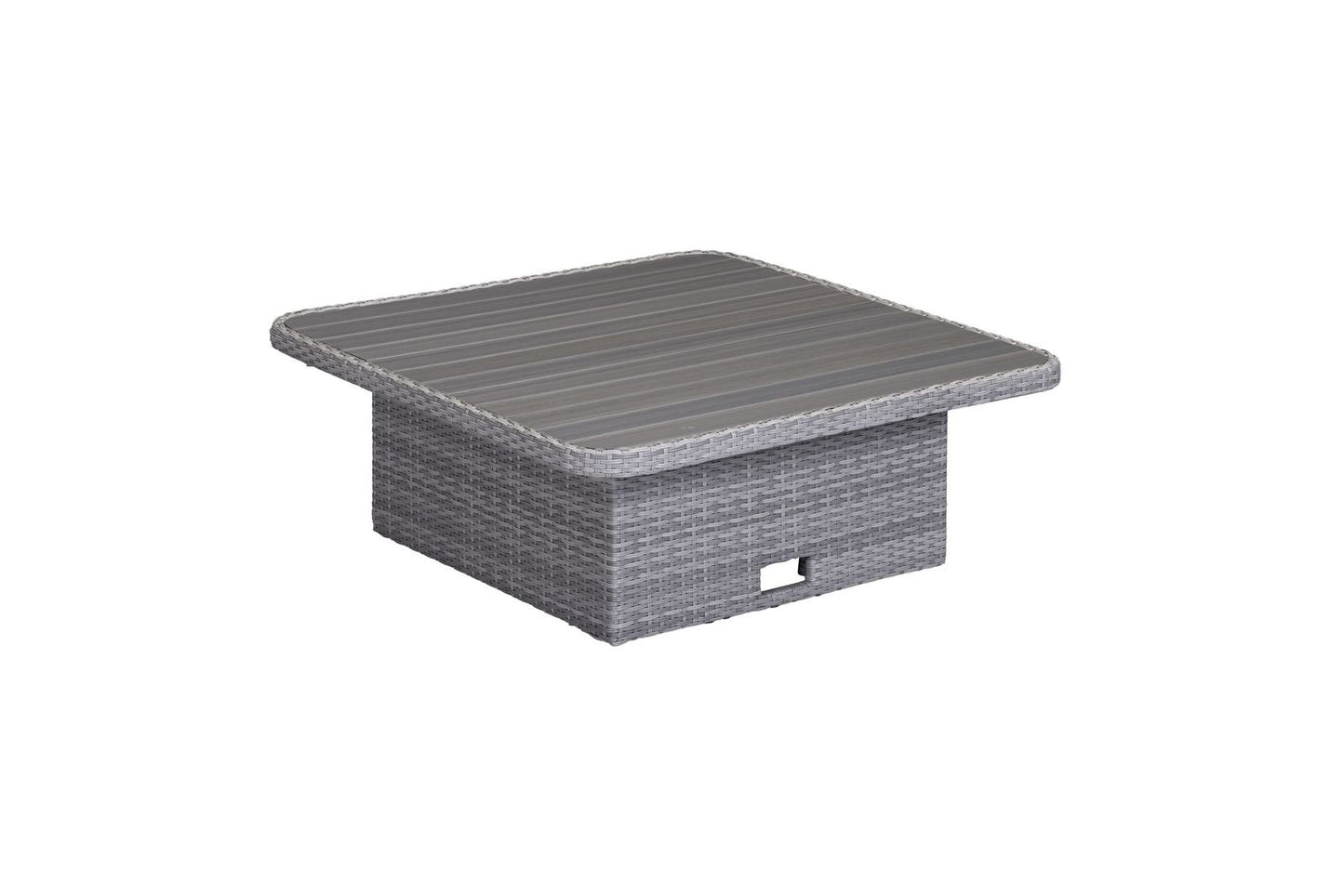 The Aruba Corner Sofa and Bench Set in Grey Weave also features a height adjustable table that can be used as a coffee table or dining table