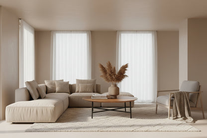 Baker Camden Coffee Table features a round oak wood table top with an inlaid chevron pattern, and black metal cross-legs