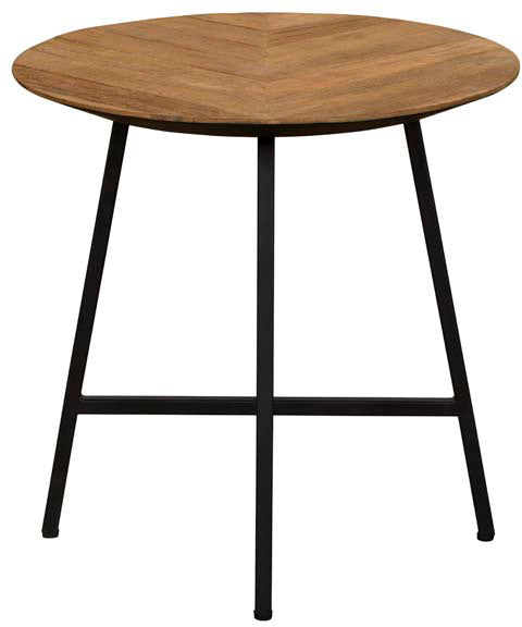 Baker Camden Lamp Table features a round chevron design oak wood table top and black metal cross leg base 