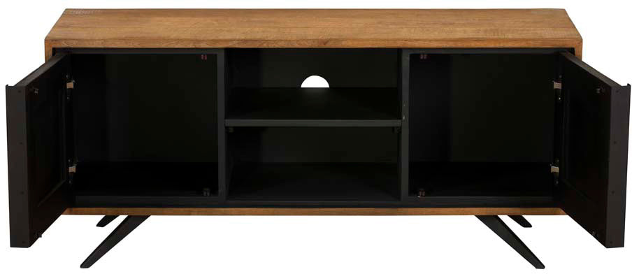 Baker Camden TV Unit features 2 side cupboards and 2 media shelves with pre-cut holes for cable access