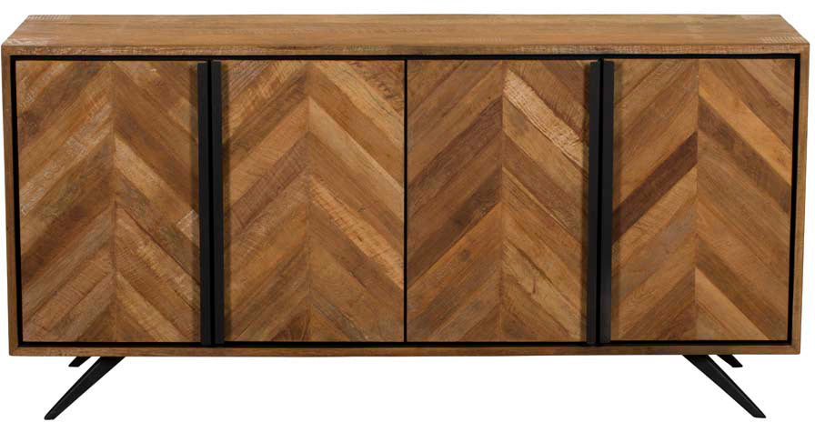 Baker Camden Wide Sideboard crafted from a beautifully coloured oak wood with stylish chevron design to the front cupboard doors, black metal handles and legs complement the look