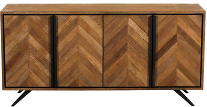 Baker Camden Wide Sideboard crafted from a beautifully coloured oak wood with stylish chevron design to the front cupboard doors, black metal handles and legs complement the look