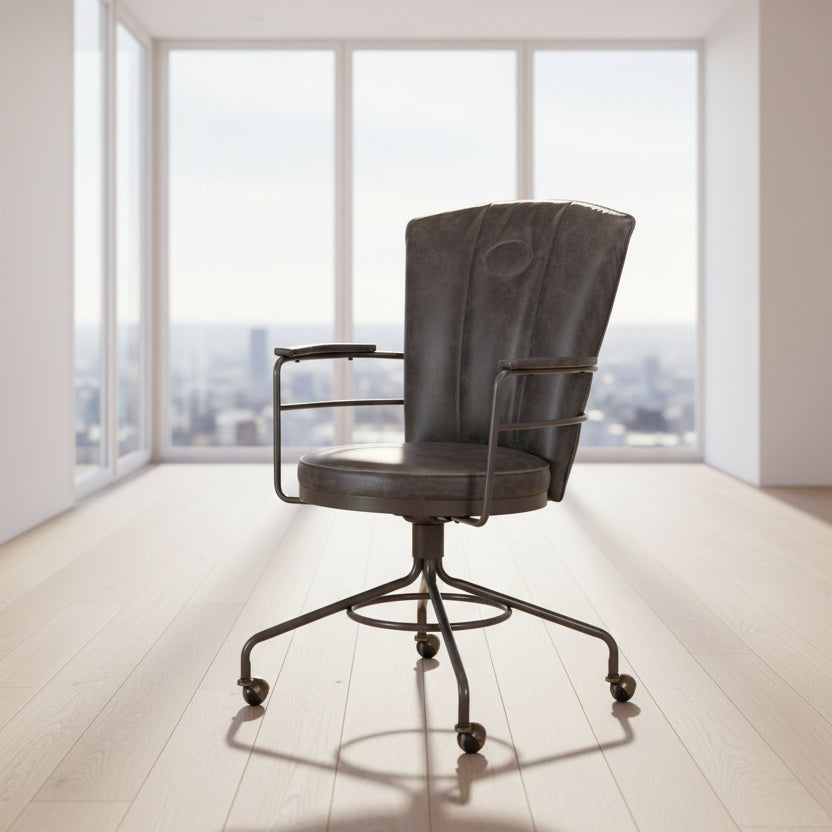 Baker Carter Office chair features a dark grey faux leather seat with aluminium frame and legs with castor wheels, it also has a 360 degree swivel function and is height adjustable