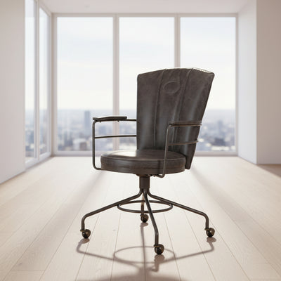 Baker Carter Office chair features a dark grey faux leather seat with aluminium frame and legs with castor wheels, it also has a 360 degree swivel function and is height adjustable