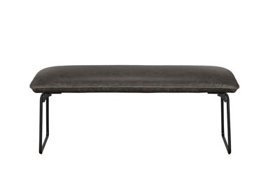 Baker Cooper Low Bench for 2 people features a mottled Grey faux leather padded seat and black tubular metal legs