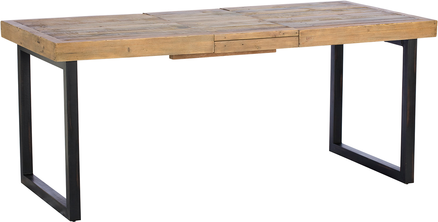 Baker Nixon 140cm-180cm Fully Extending Dining Table features natural reclaimed timber and powder coated anthracite aluminium legs with an extension leaf that tucks away neatly when not in use, can seat 4-8 people