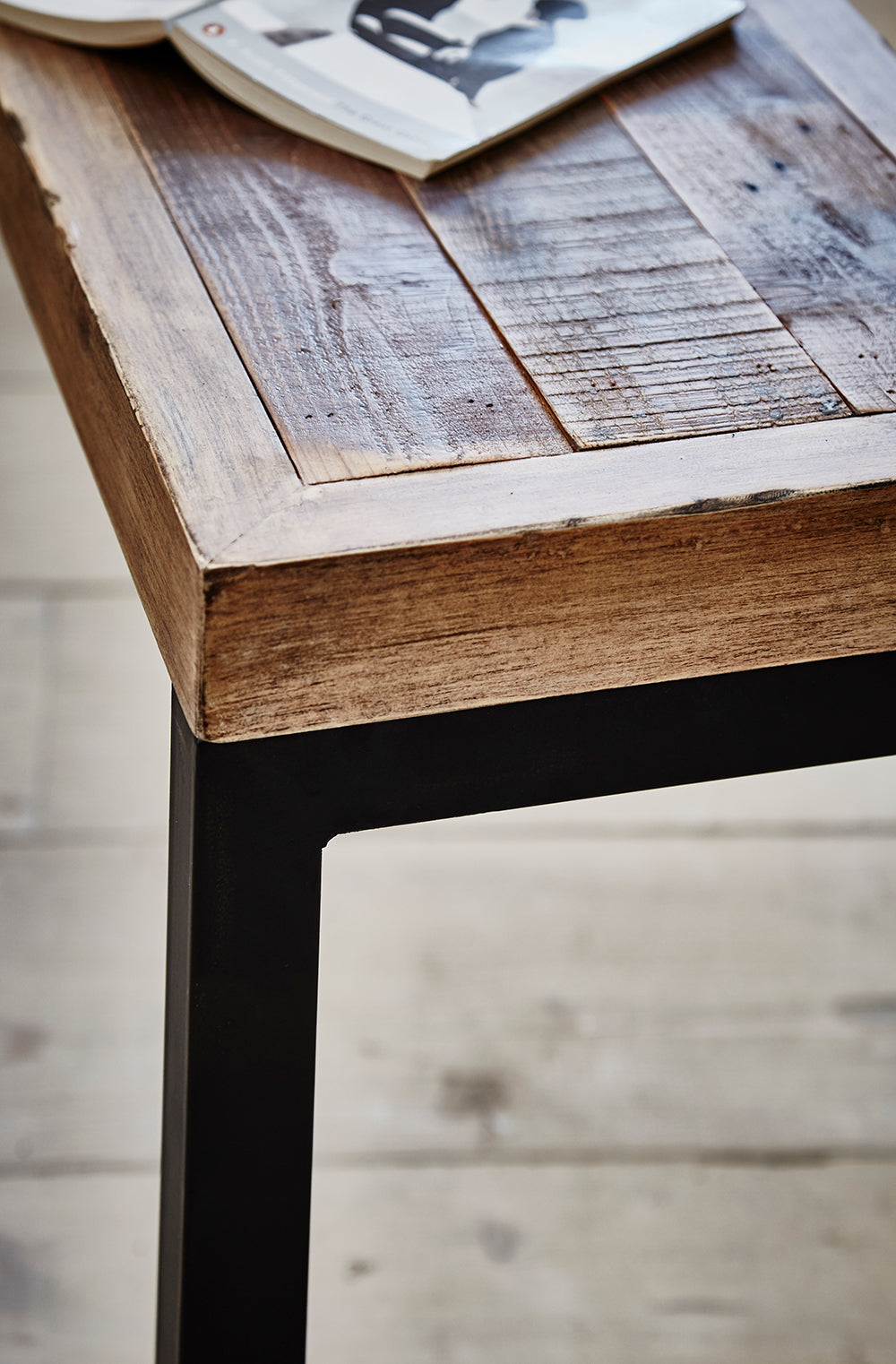 Baker Nixon 140cm Dining Bench features natural reclaimed timber and powder coated anthracite aluminium legs