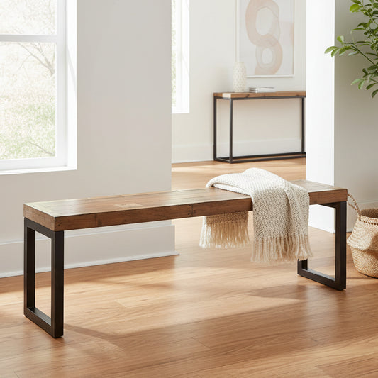 Baker Nixon 140cm Dining Bench seats 2 people and is made using reclaimed timbers and powder coated anthracite legs for a rustic and industrial look