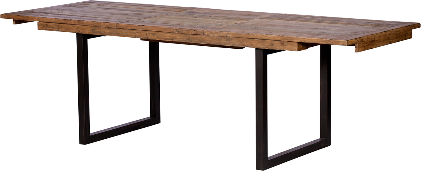 Baker Nixon 180cm-240cm Extending Dining Table natural reclaimed timber and powder coated anthracite aluminium legs, can seat up to 8 people when extended
