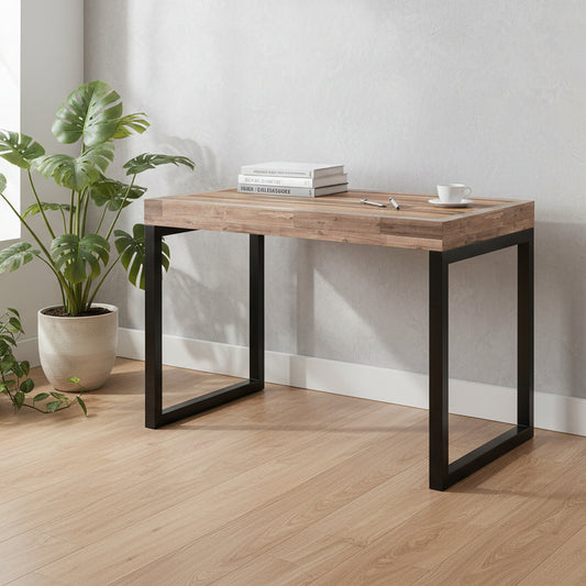 Baker Nixon Rectangular Bar Table is constructed from reclaimed timbers and black metal legs, that can seat up to 4 people on bar stools