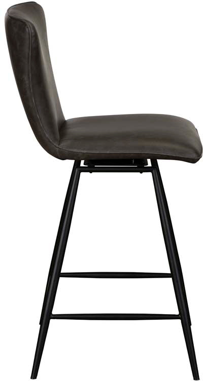 Baker Pair of Ella Swivel Bar Chairs in Dark Grey faux leather upholstery with black metal tubular legs