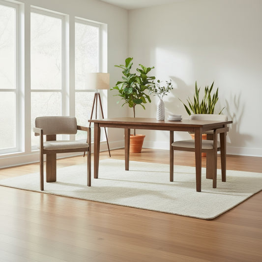 The Baker Pair of Grace Dining Chairs are crafted in a modern contemporary design with dark wooden frames and a natural beige boucle upholstery to the seat and backrest