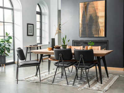 Baker Pair of Jack Dining Chairs in Black faux leather fabric with black metal frame and legs