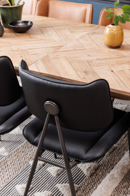 Baker Pair of Jack Dining Chairs upholstered in Black PU leather with black powder coated metal frame and legs