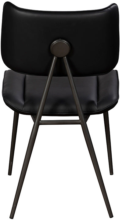 Baker Pair of Jack Dining Chairs in Black faux leather with black metal frame and legs