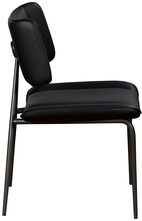 Baker Pair of Jack Dining Chairs in Black faux leather fabric with black metal frame and legs