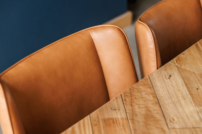 Baker Pair of Jack Dining Chairs in Cognac Tan coloured PU leather upholstery