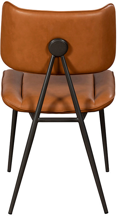 Baker Pair of Jack Dining Chairs in Cognac tan PU leather with black metal frame and legs
