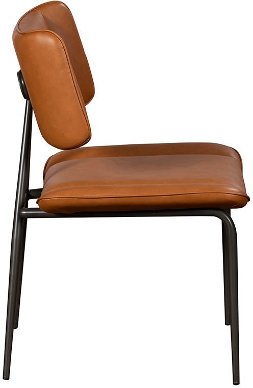 Baker Pair of Jack Dining Chairs in Cognac tan faux leather upholstery with black metal legs