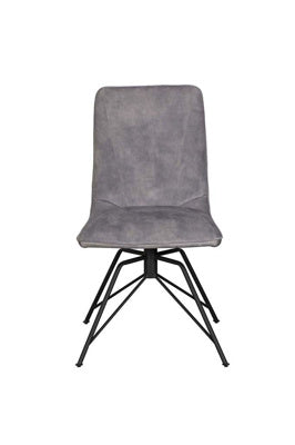 Baker Pair of Lola Swivel Dining Chairs in Grey poly velvet upholstery with black powder coated metal legs