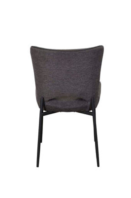 Baker Pair of Maya Dining Chairs in Dark Grey linen upholstery with black metal legs