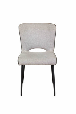 Baker Pair of Maya Dining Chairs upholstered in Light Grey linen fabric and PU piping detail, with black metal legs